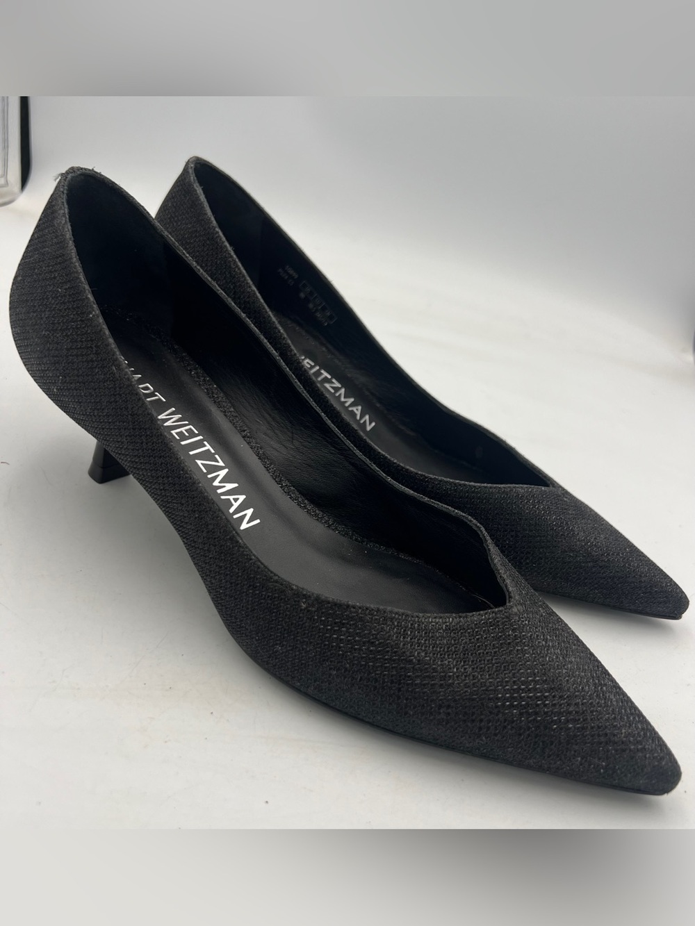 Stuart Weitzman EVA 50 Kitten Heel Pumps Black Textured Women’s US 8B EU38.5